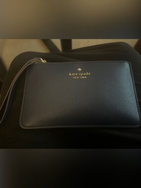 Kate Spade Navy Leather Wristlet with Gold Accents